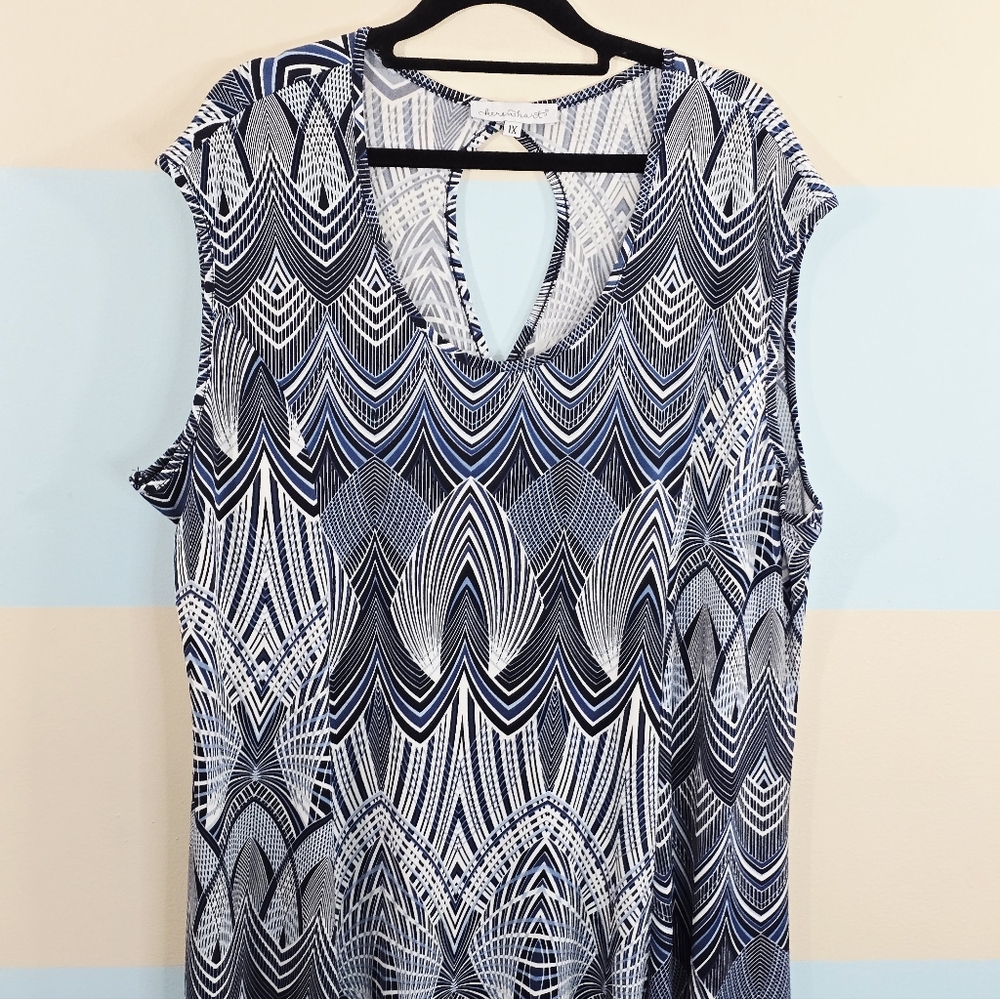 Keren Hart Blue and White Geometric Midi Dress - Picture 4 of 7